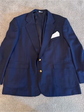 Vtg Elder Beerman Wall Street Collection 50L Navy Sport Coat w Gold Buttons